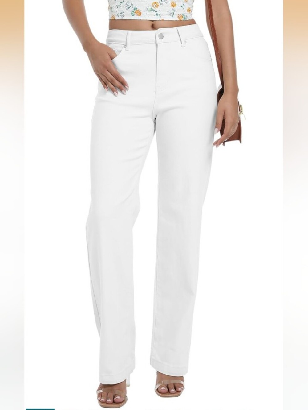 NWT Tsher Women's High Waisted Jeans Beige Size 10 Straight Leg Stretchy TD008